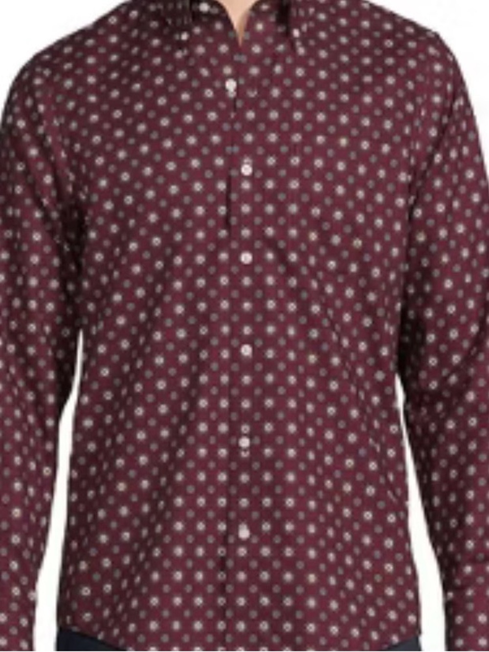 Lands' End Men's Maroon Floral-Print Button-Down Shirt